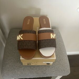 Michael Kors Brown and Tan Wedge Sandals